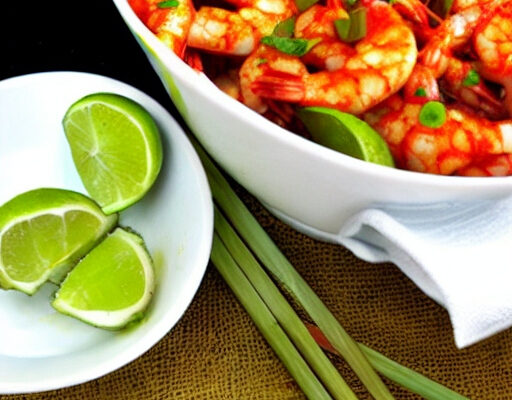 chili prawns with cool honey lime sauce in a bowl
