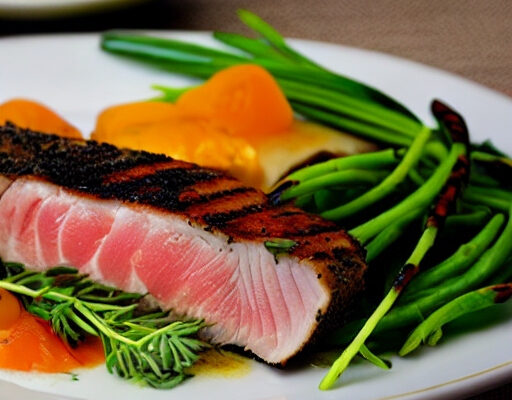 A plate of Grilled Tuna With Herbed Aioli