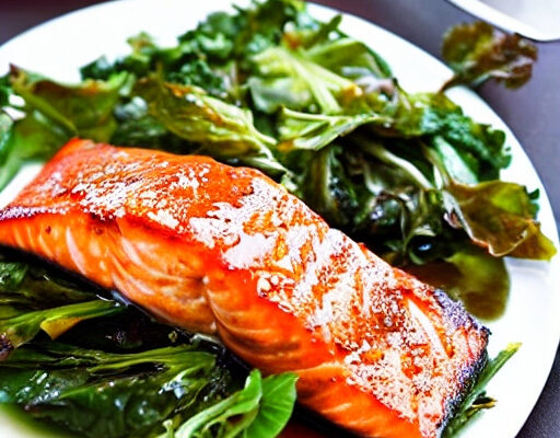 Honey Bbq Salmon With Greens on a plate