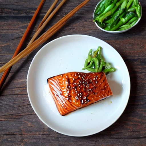 maple soy glazed salmon on a white plate
