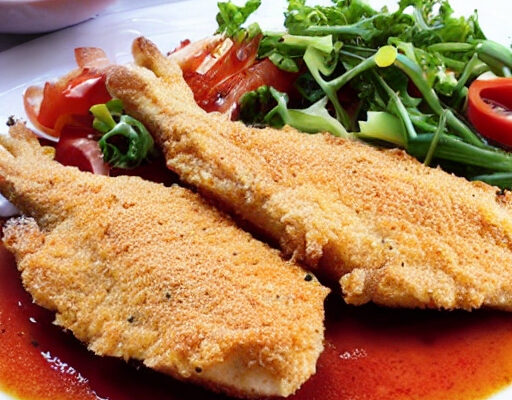 Oven Fried Catfish next to vegetables.