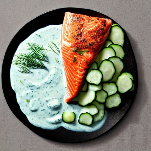 Salmon With Cucumber Dill Sauce on a plate